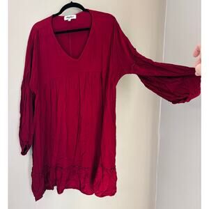 Haptics Ruffled Tiered Babydoll Dress Burgundy Large Made in Mexico